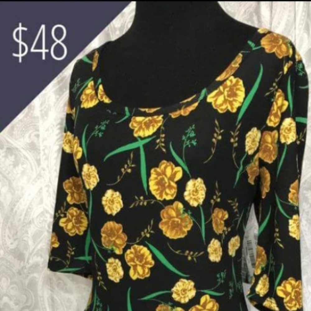 LulaRoe 2XL Nicole Dress Black with Gold Roses